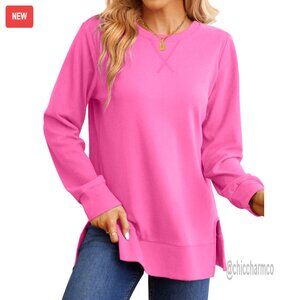 Side Split Hem Sweatshirt Women's Relaxed Fit Long Sleeve Trending